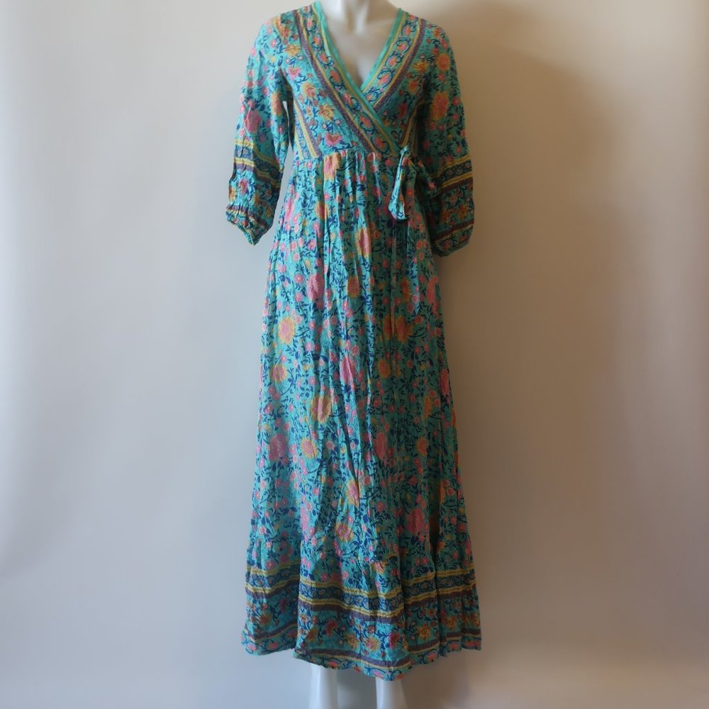 WOMENS BNSQ SHEIN BLUE PINK FLORAL WRAP MAXI DRESS M *
